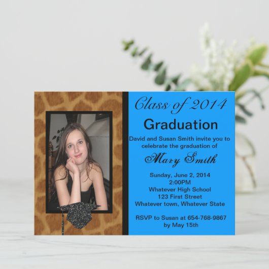 Foto Giraffe Afstuderen Uitnodiging (Staand voorkant)