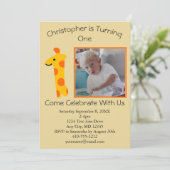 Foto Giraffe Oranje en Geel 1e verjaardag Kaart (Staand voorkant)