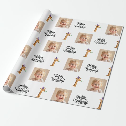 Foto Giraffe Verjaardags Inpakpapier (Uitgerold)