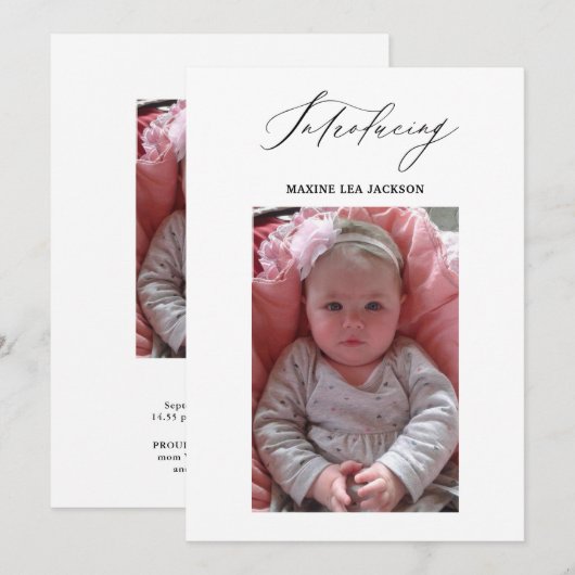 Foto Girl Birth Announcement Kaart (Voorkant / Achterkant)