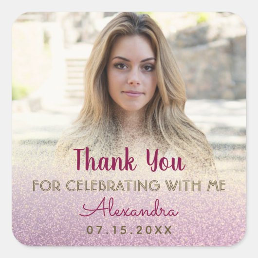 Foto Girl Birthday Dank je Vierkante Sticker (Voorkant)