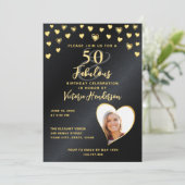 Foto: Glam Black & Gold 50 en Fabulous Birthday Kaart (Staand voorkant)
