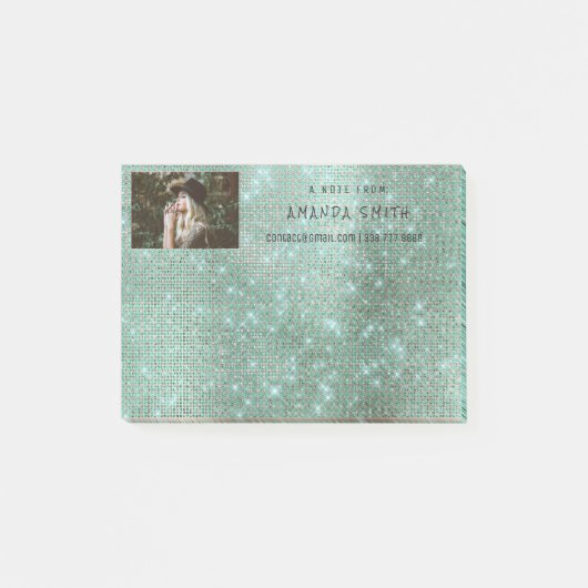 Foto Glam Custom Blauwgroen Sparkly Diamond Sequin Post-it® Notes (Voorkant)