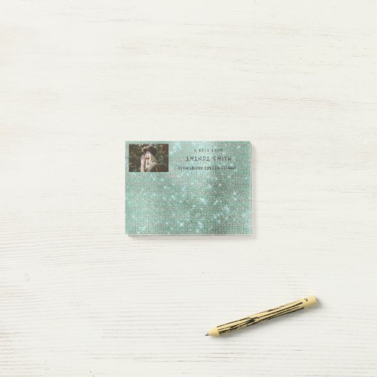 Foto Glam Custom Blauwgroen Sparkly Diamond Sequin Post-it® Notes (Op bureau)