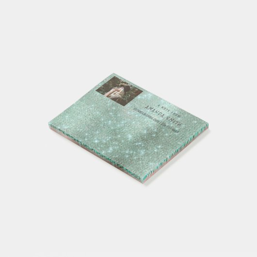 Foto Glam Custom Blauwgroen Sparkly Diamond Sequin Post-it® Notes (Schuin)