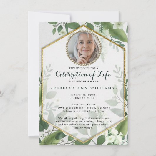 Foto: Glitter Foliage Greenery Celebration of Life Kaart (Voorkant)