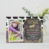 Foto Glitter Horse Birthday Invitation Kaart (Staand voorkant)