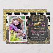 Foto Glitter Horse Birthday Invitation Kaart (Voorkant / Achterkant)
