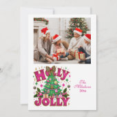 Foto Glitter Leopard Bow Holly Jolly Feestdagenkaart (Voorkant)