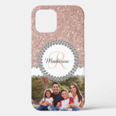 Foto Glitter Roos Gold Diamond Monogram Case-Mate iPhone Case (Achterkant)