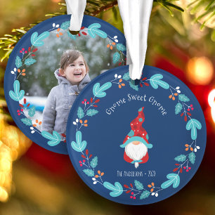 Foto Gnome Sweet Gnome Floral krans Elf Blue Ornament