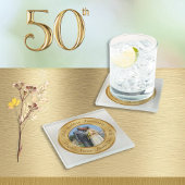 Foto Goedkope 50e Jubileum geschenken, kopen 1 of  Glazen Onderzetter