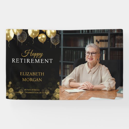 Foto Gold Balloon Happy Retirement Spandoek (Horizontaal)