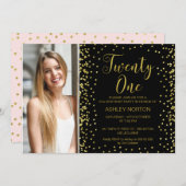 Foto Gold Black 21e verjaardag uitnodiging (Voorkant / Achterkant)