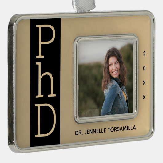 Foto Gold Black PhD Afstuderen kerstversiering Verzilverd Omlijst Ornament (Rechts)