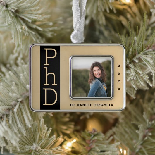 Foto Gold Black PhD Afstuderen kerstversiering Verzilverd Omlijst Ornament (Boom)