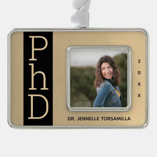 Foto Gold Black PhD Afstuderen kerstversiering Verzilverd Omlijst Ornament (Voorkant)