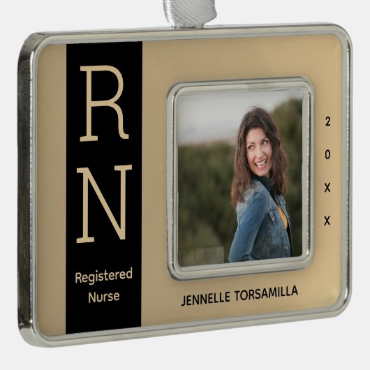 Foto Gold Black RN Nurse Verzilverd Omlijst Ornament (Rechts)
