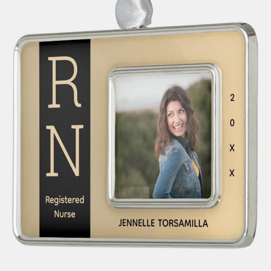 Foto Gold Black RN Nurse Verzilverd Omlijst Ornament (Links)