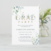 Foto Gold Botanical Letter Graduation Party Kaart (Staand voorkant)