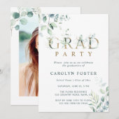 Foto Gold Botanical Letter Graduation Party Kaart (Voorkant / Achterkant)