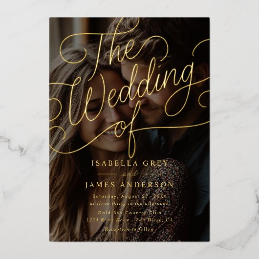 Foto Gold Calligraphy Script Wedding Folie Uitnodiging (Voorkant)