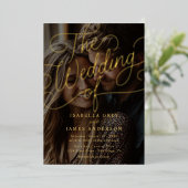 Foto Gold Calligraphy Script Wedding Folie Uitnodiging (Staand Voorkant)