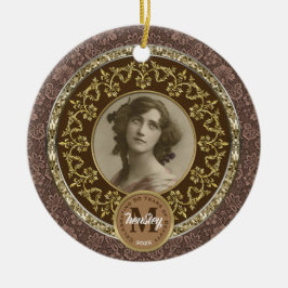 Foto Gold Classic Damask Herdenking Chocolade Keramisch Ornament