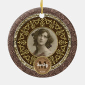 Foto Gold Classic Damask Herdenking Chocolade Keramisch Ornament (Achterkant)
