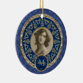 Foto Gold Classic Damask Herdenkingsblauw Keramisch Ornament (Rechts)