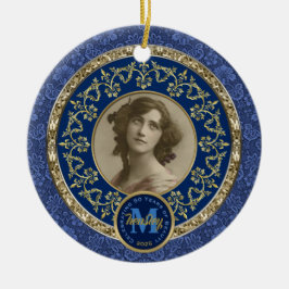 Foto Gold Classic Damask Herdenkingsblauw Keramisch Ornament