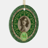 Foto Gold Classic Damask Herdenkingsgroen Keramisch Ornament (Rechts)