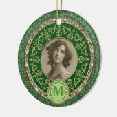 Foto Gold Classic Damask Herdenkingsgroen Keramisch Ornament (Links)