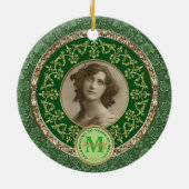 Foto Gold Classic Damask Herdenkingsgroen Keramisch Ornament (Achterkant)