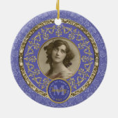 Foto: Gold Classic Damask Herdenkingslavender Keramisch Ornament (Achterkant)