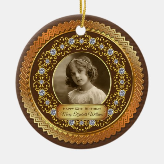Foto Gold Copper Herdenkingsdiamant Chocolade Keramisch Ornament (Voorkant)