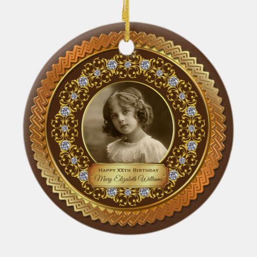 Foto Gold Copper Herdenkingsdiamant Chocolade Keramisch Ornament (Achterkant)