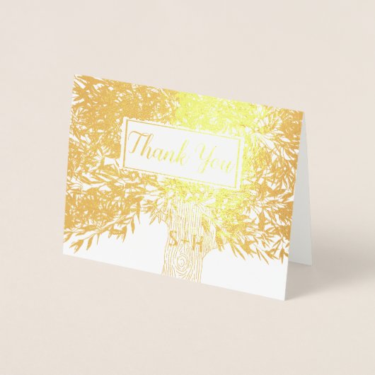 Foto Gold Foil Initialen Tree Trunk Hartelijk dank Folie Kaarten (Voorkant)