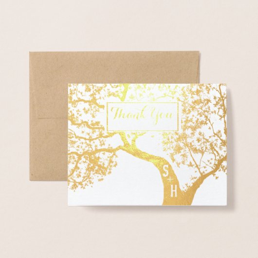 Foto Gold Foil Initialen Tree Weddenschap Hartelij Folie Kaarten (Voorkant met envelop)