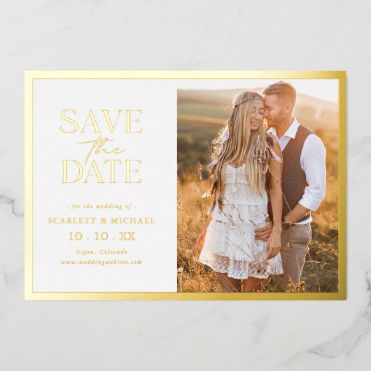 Foto Gold Foil Save the Date Folie Uitnodiging (Voorkant)