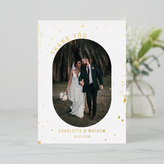 Foto Gold Foil Splatter Hartelijk dank Folie Feestdagenkaart (Staand Voorkant)