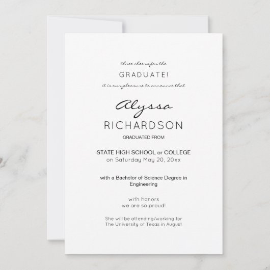 Foto & Gold Glitter Afstuderen Aankondiging White (Achterkant)