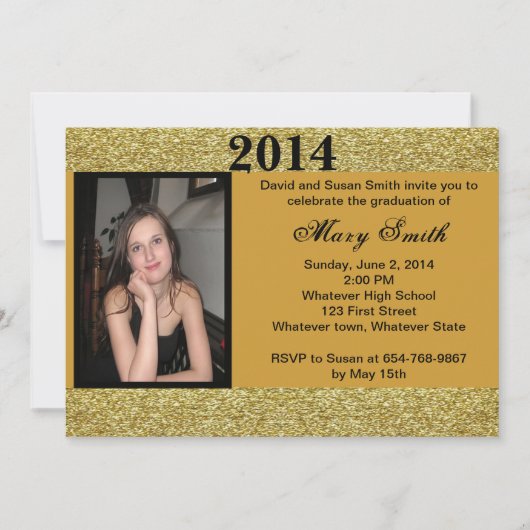 Foto Gold Glitter Afstuderen Invitation Kaart (Voorkant)