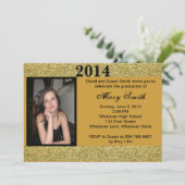 Foto Gold Glitter Afstuderen Invitation Kaart (Staand voorkant)