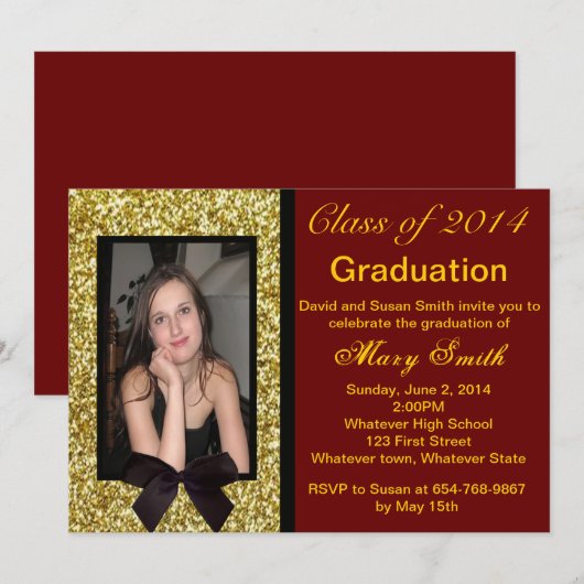 Foto Gold Glitter Afstuderen Invitation Kaart (Voorkant / Achterkant)