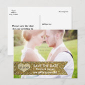 FOTO Gold Glitter Banner BEWAART DE DATUM Briefkaa Aankondigingskaart (Voorkant / Achterkant)