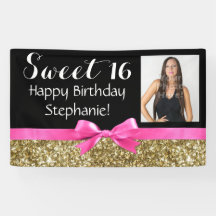 Foto Gold Glitter Pink Sweet 16 Birthday Party