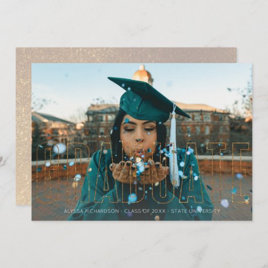 Foto & Gold Glitter x2 Afstuderen aankondiging (Voorkant / Achterkant)