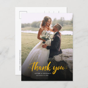 Foto Gold Hand Lettered Elegant Wedding Hartelijk  Briefkaart