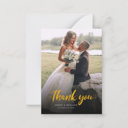 Foto Gold Hand-Lettered Wedding Hartelijk dank Notitiekaartje (Voorkant)